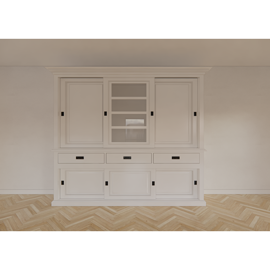 123schrank Buffetschrank Patras - 300x50x230H cm - geschlossene Türen - Schiebetüren - 3 Soft-Close-Schubladen