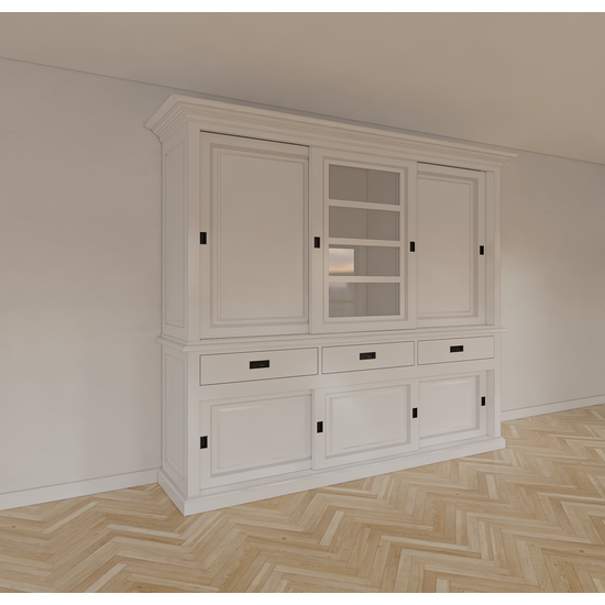 123schrank Buffetschrank Patras - 300x50x230H cm - geschlossene Türen - Schiebetüren - 3 Soft-Close-Schubladen