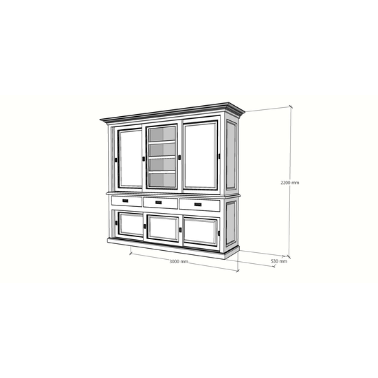 123schrank Buffetschrank Patras - 300x50x230H cm - geschlossene Türen - Schiebetüren - 3 Soft-Close-Schubladen
