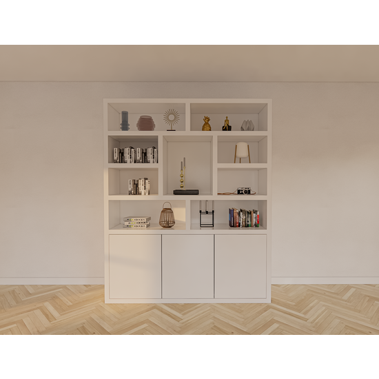 123schrank Cinque Regal - 180x40x220H cm - grifflose Push-to-Open-Türen - offene Regale - schlankes Design - 5cm Bodenstärke