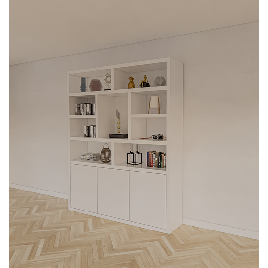 123schrank Cinque Regal - 180x40x220H cm - grifflose Push-to-Open-Türen - offene Regale - schlankes Design - 5cm Bodenstärke