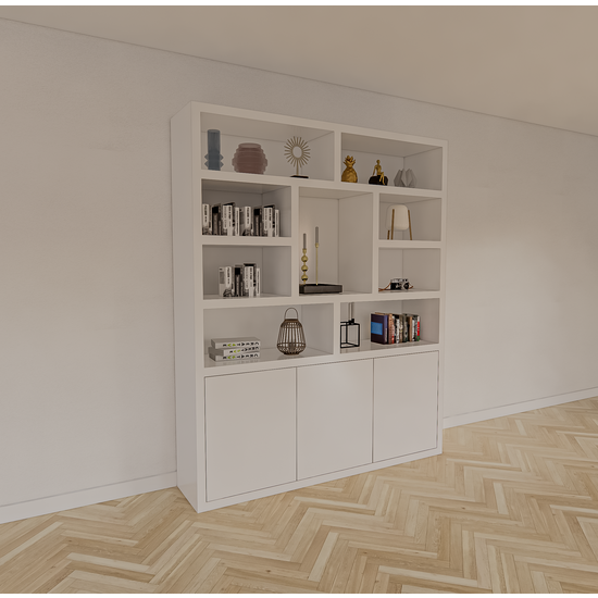 123schrank Cinque Regal - 180x40x220H cm - grifflose Push-to-Open-Türen - offene Regale - schlankes Design - 5cm Bodenstärke