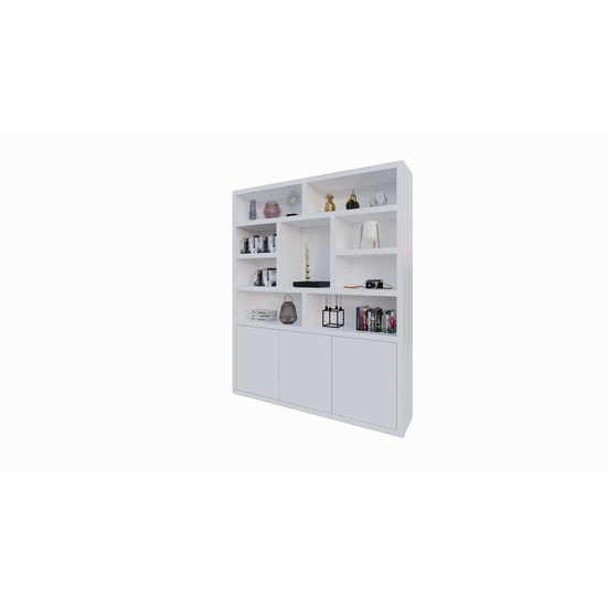 123schrank Cinque Regal - 180x40x220H cm - grifflose Push-to-Open-Türen - offene Regale - schlankes Design - 5cm Bodenstärke