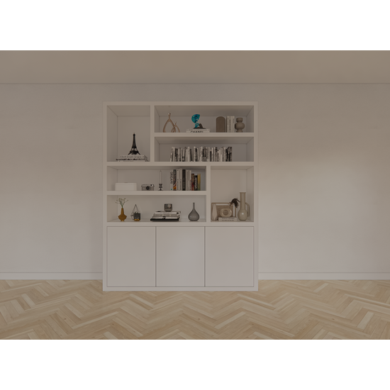 123schrank Fächerschrank Japan - 180x40x220H cm - 3 grifflose Push-to-Open-Türen - offener Schrank - Stick-Design - 5cm Fachbodenstärke