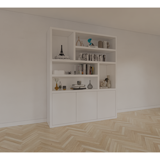 123schrank Fächerschrank Japan - 180x40x220H cm - 3 grifflose Push-to-Open-Türen - offener Schrank - Stick-Design - 5cm Fachbodenstärke