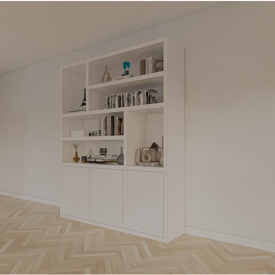 123schrank Fächerschrank Japan - 180x40x220H cm - 3 grifflose Push-to-Open-Türen - offener Schrank - Stick-Design - 5cm Fachbodenstärke