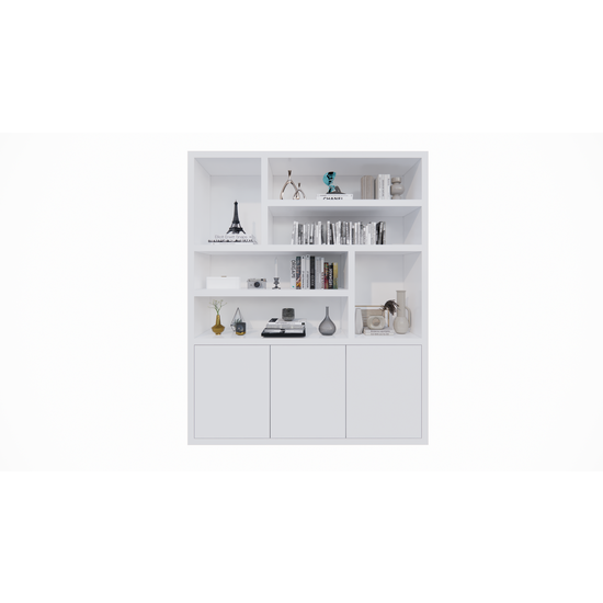 123schrank Fächerschrank Japan - 180x40x220H cm - 3 grifflose Push-to-Open-Türen - offener Schrank - Stick-Design - 5cm Fachbodenstärke