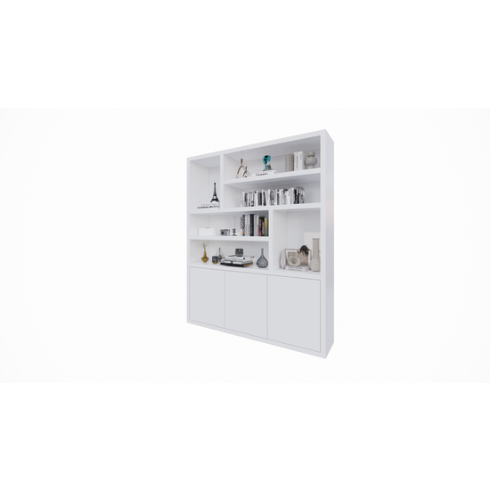 123schrank Fächerschrank Japan - 180x40x220H cm - 3 grifflose Push-to-Open-Türen - offener Schrank - Stick-Design - 5cm Fachbodenstärke