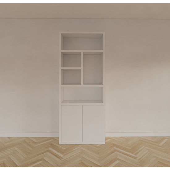 123schrank Bücherregal Mendoza 01 - 90x35x220H cm - 2 Türen zum Aufschieben - 5 offene Fächer