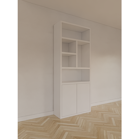 123schrank Bücherregal Mendoza 01 - 90x35x220H cm - 2 Türen zum Aufschieben - 5 offene Fächer