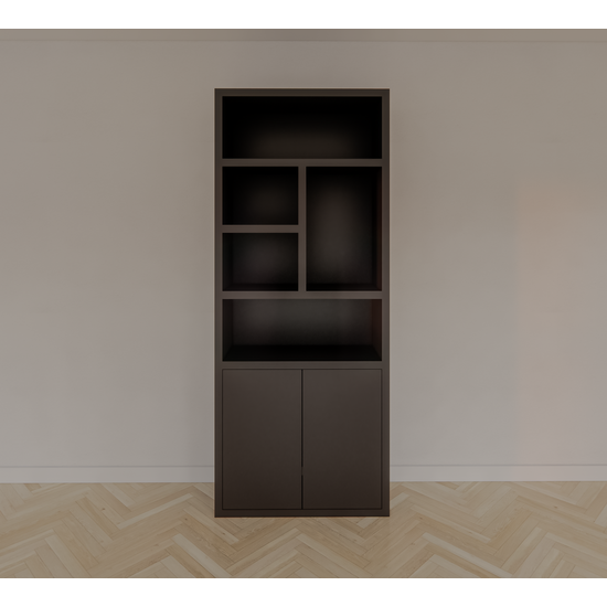 123schrank Bücherregal Mendoza 01 - 90x35x220H cm - 2 Türen zum Aufschieben - 5 offene Fächer