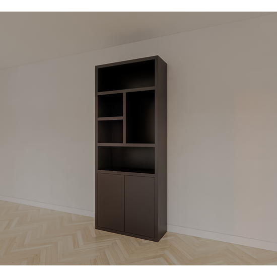 123schrank Bücherregal Mendoza 01 - 90x35x220H cm - 2 Türen zum Aufschieben - 5 offene Fächer