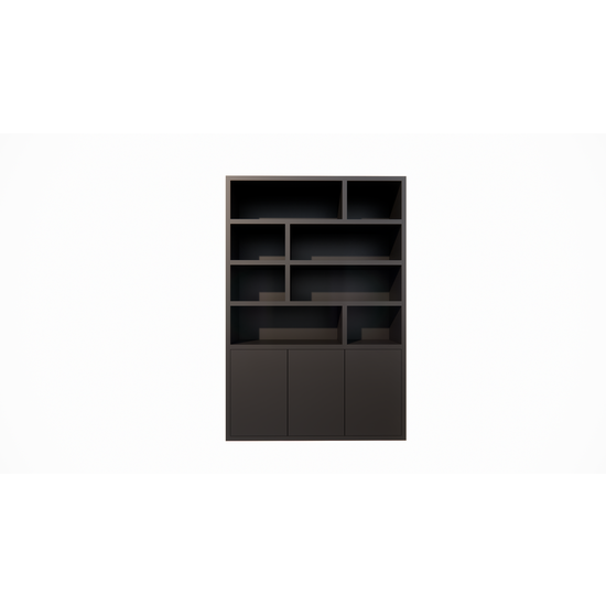 123schrank Bücherregal Mendoza 03 - 150x35x220H cm - 3 Türen zum Aufschieben - 8 offene Fächer