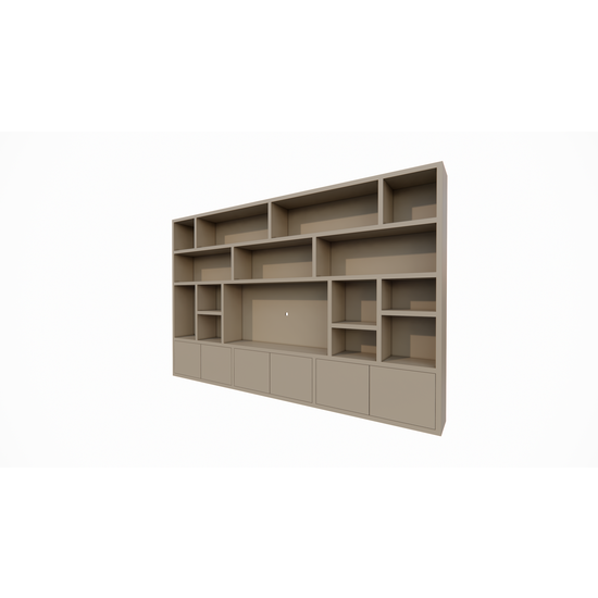 123schrank Osaka Fächerschrank - 400x40x255H cm - 15 offene Fächer - 6 push-to-open Türen - Cinewall - TV-Fach - schlankes Design - zerlegbar - 5cm Bodenstärke