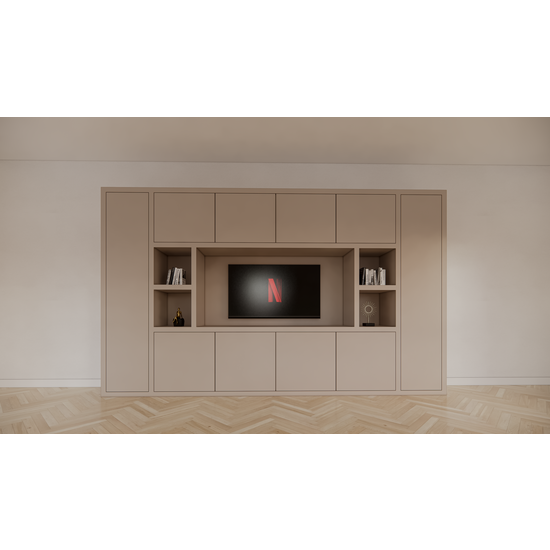 123schrank TV-Fachschrank Bali - 350x40x210H cm - 10 push-to-open Türen - 5 offene Fächer