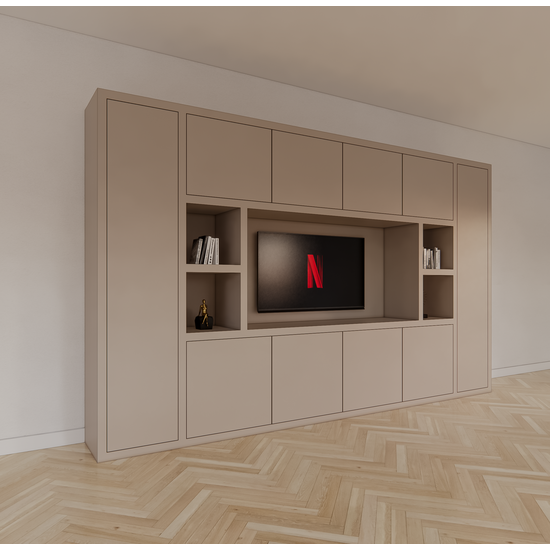 123schrank TV-Fachschrank Bali - 350x40x210H cm - 10 push-to-open Türen - 5 offene Fächer