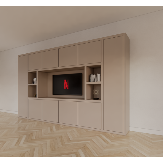 123schrank TV-Fachschrank Bali - 350x40x210H cm - 10 push-to-open Türen - 5 offene Fächer