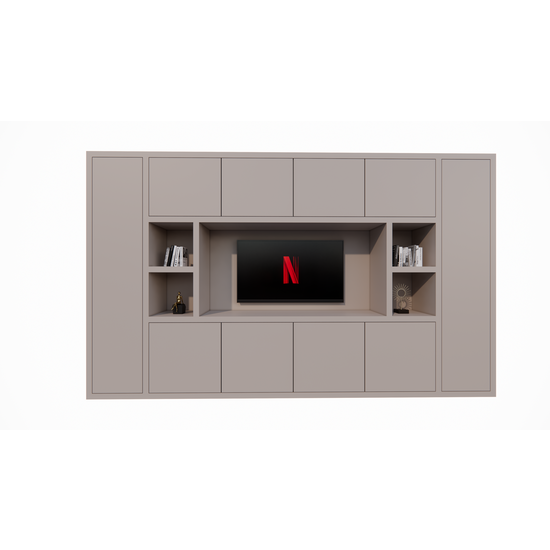 123schrank TV-Fachschrank Bali - 350x40x210H cm - 10 push-to-open Türen - 5 offene Fächer