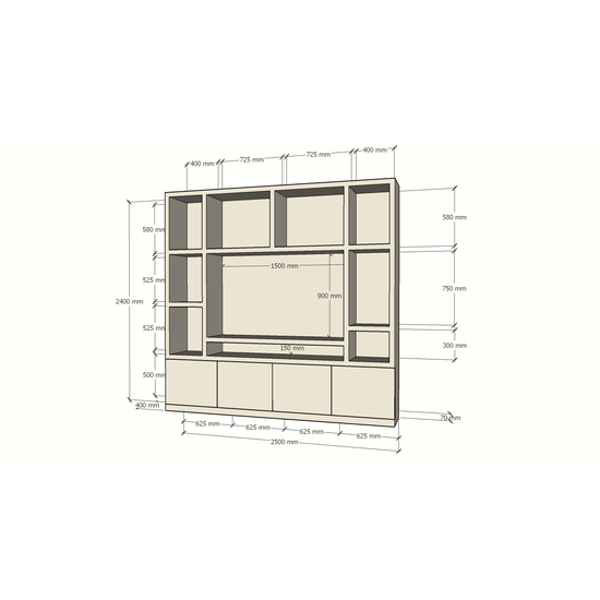 123schrank Jose Fächerschrank - 250x40x240H cm - 10 offene Fächer - 4 push-to-open Türen - 5cm Fachbodenstärke