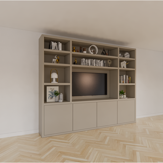 123schrank Hong Kong Fächerschrank - 300x40x240cm - 11 offene Fächer - 4 push-to-open Türen - 5cm Fachbodenstärke