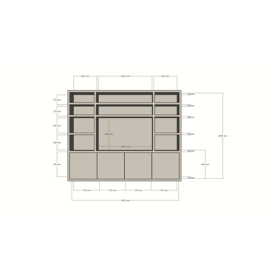 123schrank Hong Kong Fächerschrank - 300x40x240cm - 11 offene Fächer - 4 push-to-open Türen - 5cm Fachbodenstärke