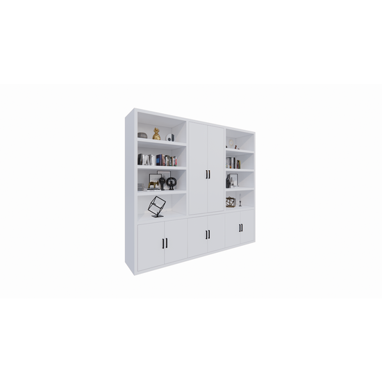 123schrank Kyoto Bücherregal - 275X55X250H cm - 8 Türen mit Griffen - 8 offene Fächer