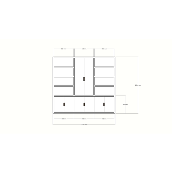 123schrank Kyoto Bücherregal - 275X55X250H cm - 8 Türen mit Griffen - 8 offene Fächer