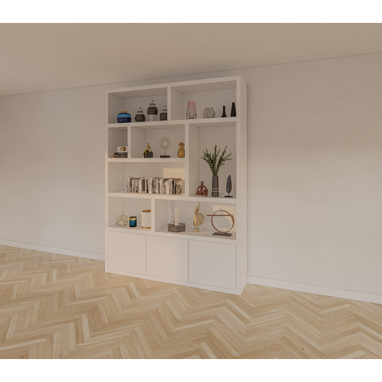 123schrank Siesta-Fachschrank - 180x35x240H cm - 3 Push-to-open-Türen - 8 offene Fächer - 5cm Fachbodenstärke