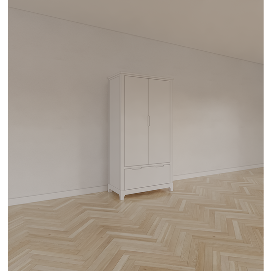 123schrank Kinderkleiderschrank Slawi - 90x50x180H cm - auf Beinen - 2 Flügeltüren - verstellbare Einlegeböden und Hängeteil - 1 Soft-Close-Schublade