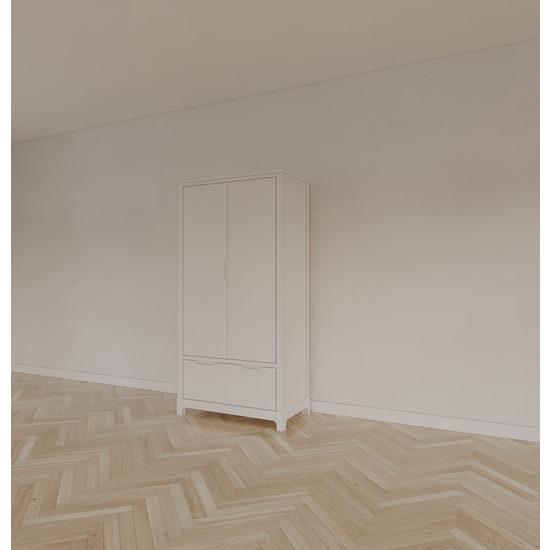 123schrank Kinderkleiderschrank Slawi - 90x50x180H cm - auf Beinen - 2 Flügeltüren - verstellbare Einlegeböden und Hängeteil - 1 Soft-Close-Schublade