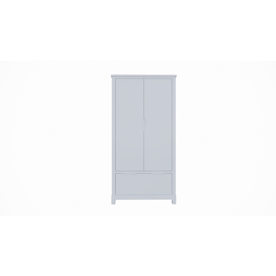 123schrank Kinderkleiderschrank Slawi - 90x50x180H cm - auf Beinen - 2 Flügeltüren - verstellbare Einlegeböden und Hängeteil - 1 Soft-Close-Schublade