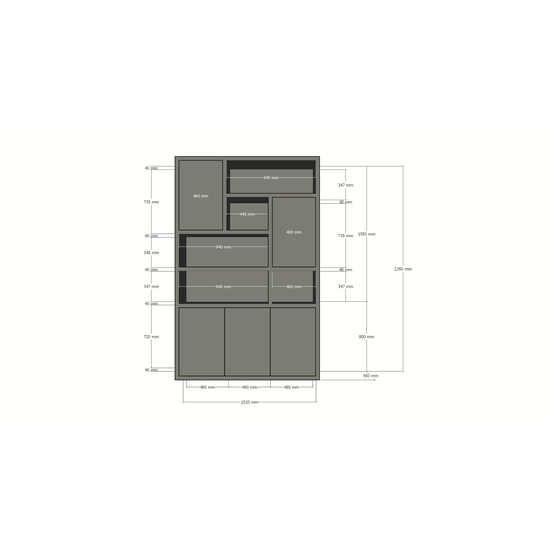 123schrank Bendigo Fächerschrank - 152x45x235H cm - 5 push-to-open Türen - 5 offene Fächer - 4cm Fachbodenstärke