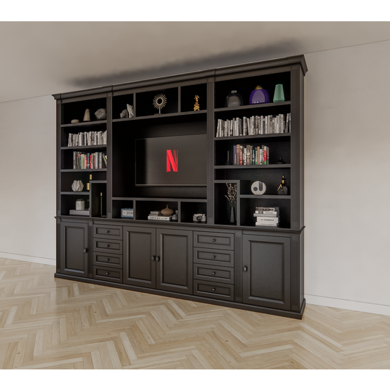 123schrank TV-Regal Victoria - 300x40x240H cm - mit Cinewall - verstellbare Einlegeböden - mit Kabeldurchlass im TV-Fach