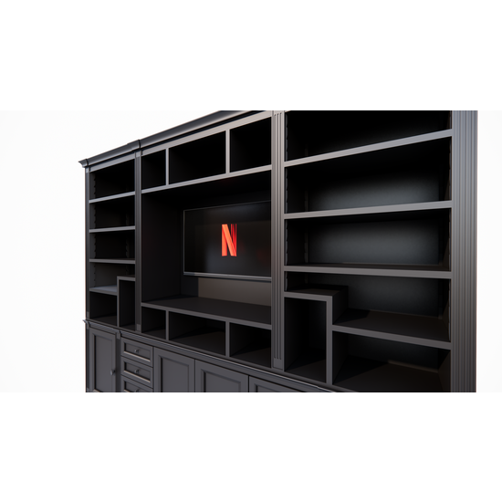 123schrank TV-Regal Victoria - 300x40x240H cm - mit Cinewall - verstellbare Einlegeböden - mit Kabeldurchlass im TV-Fach