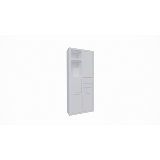 123schrank Fächerschrank Mafra 02 - 100x40x240H cm - 6cm Fachbodenstärke - geschlossene Türen im Oberschrank - mit 3 Push-to-open-Schubladen