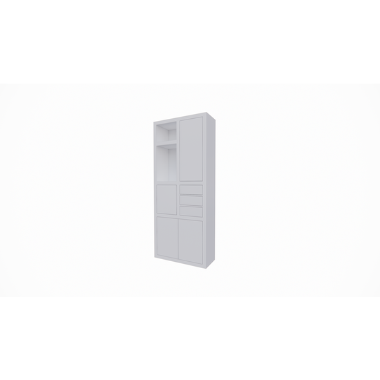 123schrank Fächerschrank Mafra 02 - 100x40x240H cm - 6cm Fachbodenstärke - geschlossene Türen im Oberschrank - mit 3 Push-to-open-Schubladen