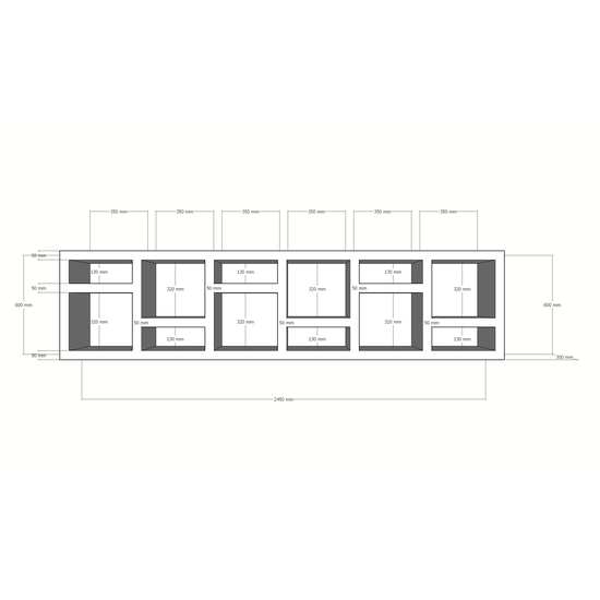 123schrank Beistelltisch/Kommode Prato 01 - 245x30x60H cm - 5cm Regalstärke - offene Regale Sideboard