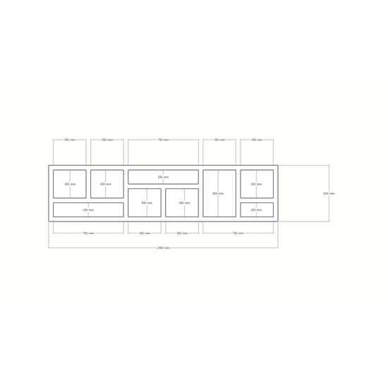 123schrank Beistelltisch/Kommode Prato 02 - 245x30x60H cm - 5cm Regalstärke - offene Regale Sideboard