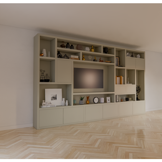 123schrank Regal Vasto - 400x40x240H cm - Cinewall- push to open Türen 5cm Bodenstärke