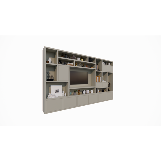123schrank Regal Vasto - 400x40x240H cm - Cinewall- push to open Türen 5cm Bodenstärke