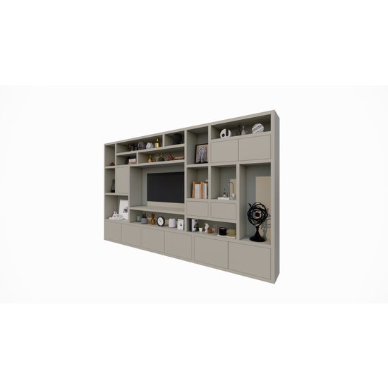 123schrank Regal Vasto - 400x40x240H cm - Cinewall- push to open Türen 5cm Bodenstärke