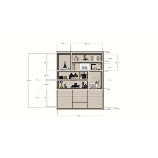 123schrank Joetsu Fächerschrank - 180x40x220H cm - 5cm Fachbodenstärke - 5 push-to-open Schubladen - 2 push-to-open Türen - schlankes Design