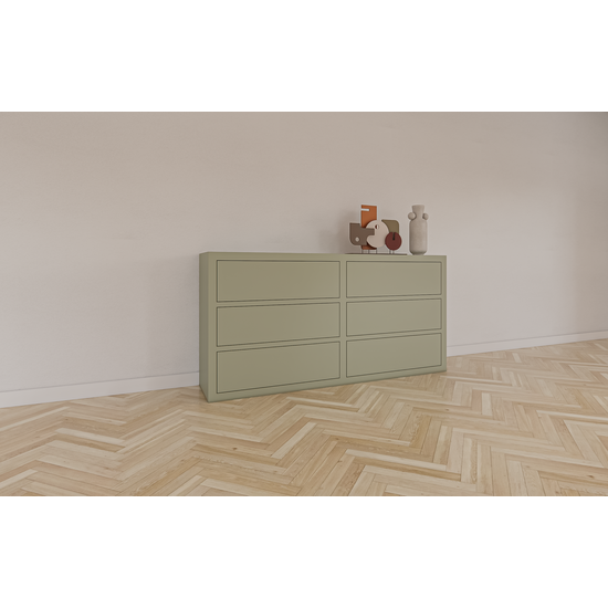 123schrank Rosetown Kommode - 180x40x90H cm - 6 Push-to-Open-Schubladen - schlankes Design