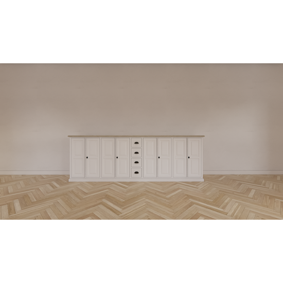 123schrank Sideboard Fernie - 260x50x90H cm - mit Eichenplatte - 8 Flügeltüren - 4 Schubladen