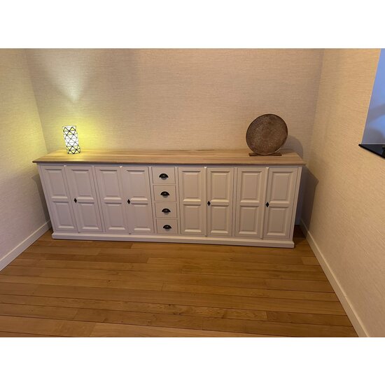 123schrank Sideboard Fernie - 260x50x90H cm - mit Eichenplatte - 8 Flügeltüren - 4 Schubladen