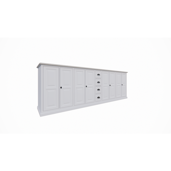 123schrank Sideboard Fernie - 260x50x90H cm - mit Eichenplatte - 8 Flügeltüren - 4 Schubladen