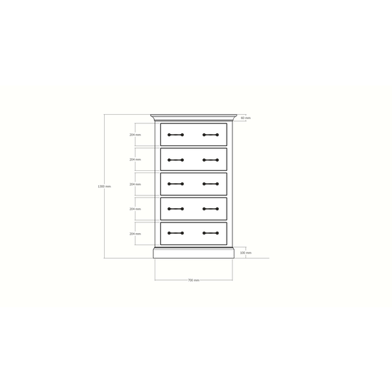 123schrank Kommode Crato - 70x35x130H cm - 5 Soft-Close-Schubladen
