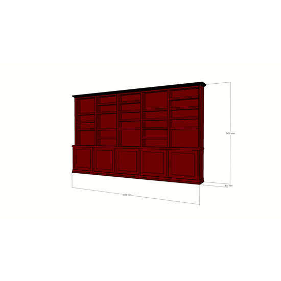 123schrank Bücherregal Mayto - 400x40x240H cm - push-to-open Türen - klassisch/gerade