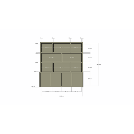 123schrank Fächerschrank Korsika - 230x40/20x240H cm - push-to-open Türen - flacher Oberschrank - 5cm Fachbodenstärke