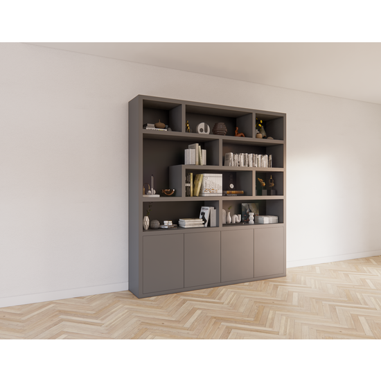 123schrank Regal Yukon - 227x50x240H cm - 5cm Regalstärke - schlankes Design - offene Regale - push to open Türen